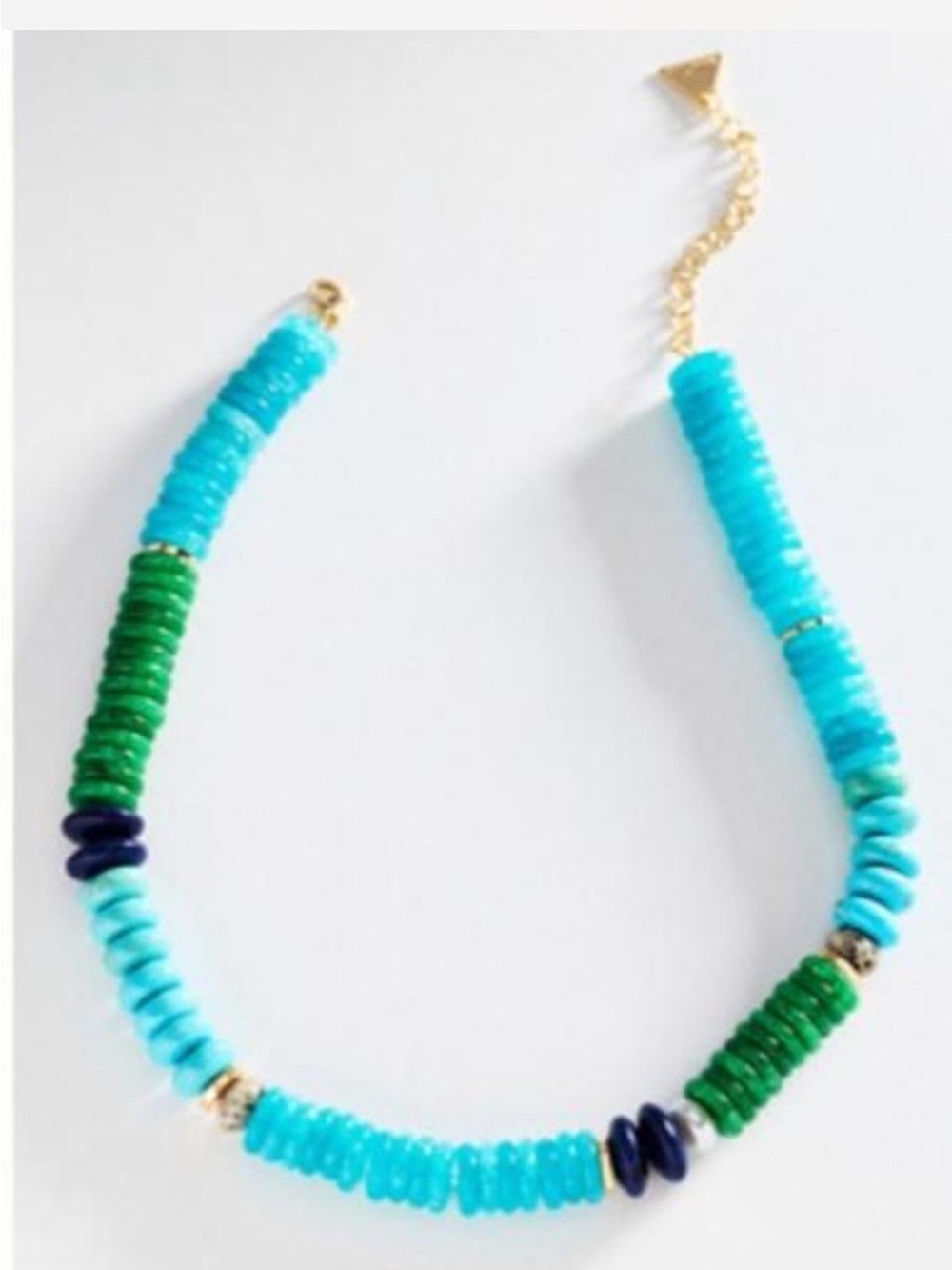 Anthropologie Turquoise, Teal & Green Beaded Necklace with Gold Accents